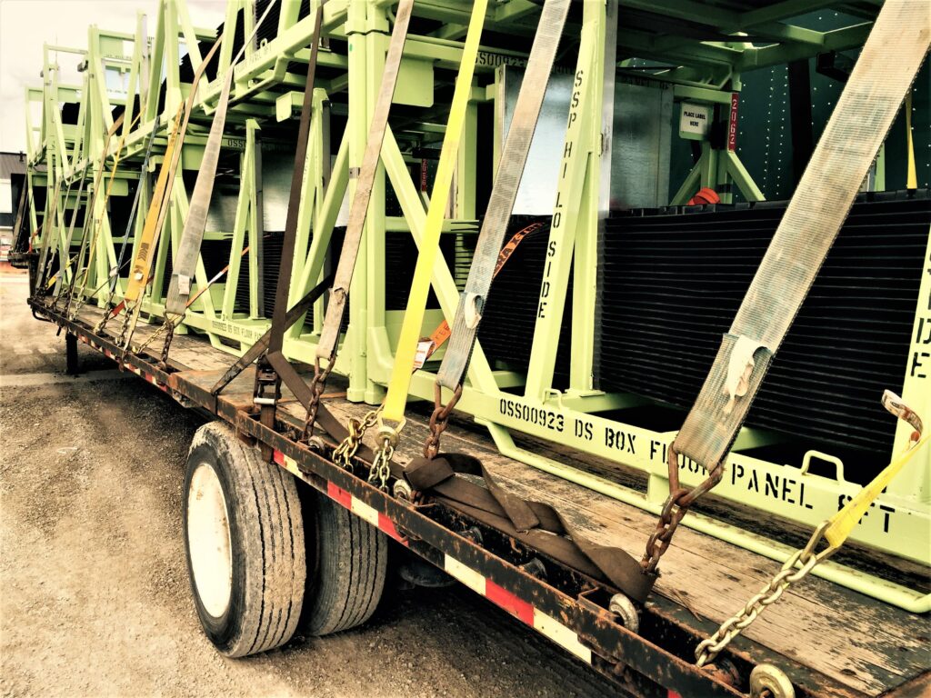 Flatbed trailer with cargo strapped down