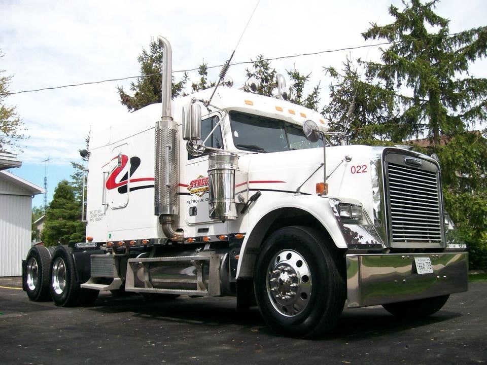 Large white transport truck